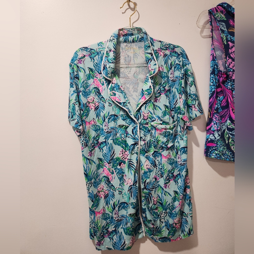 Lilly Pulitzer Dog Print PJ Top Size L